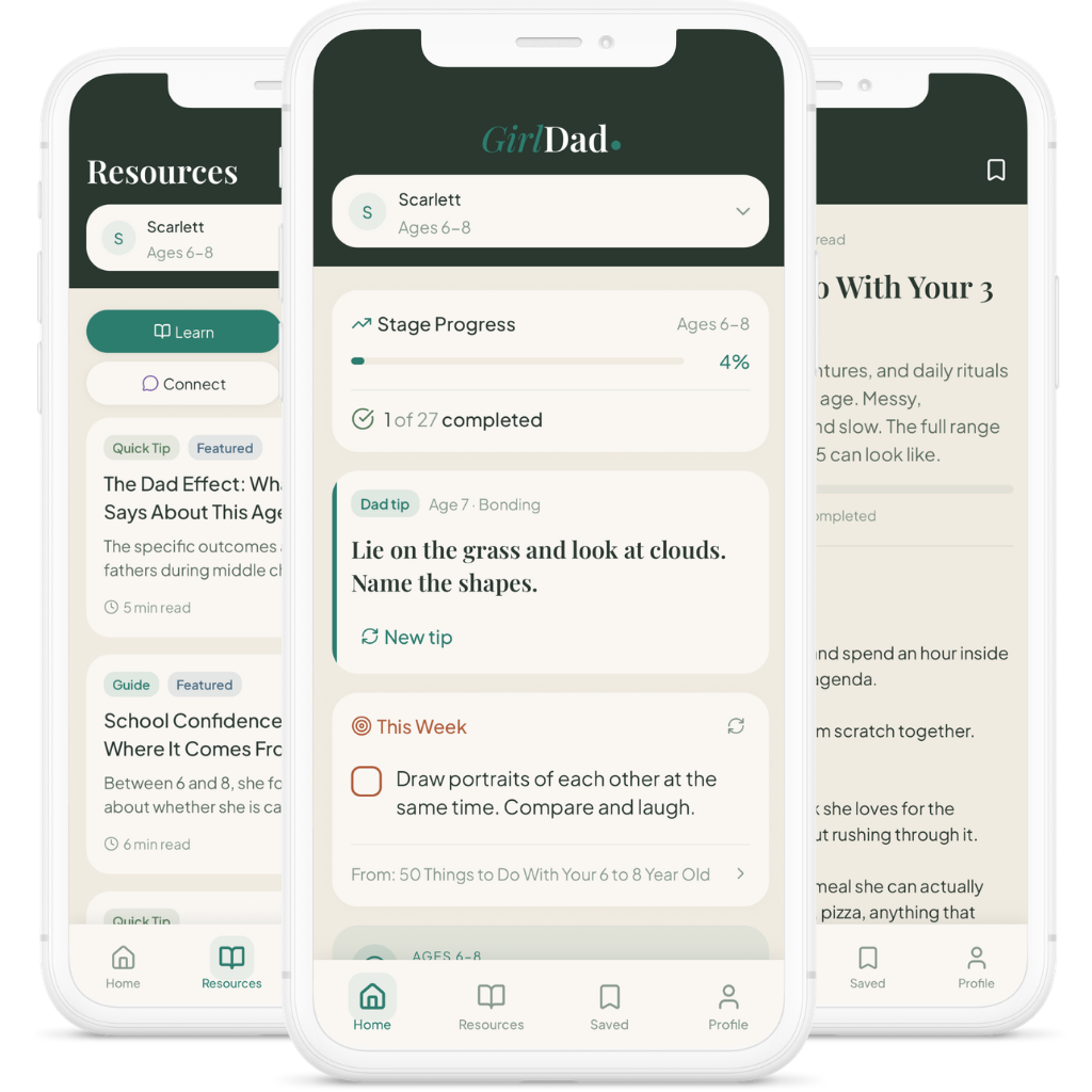 Girl Dad app screenshots showing personalized content for dads